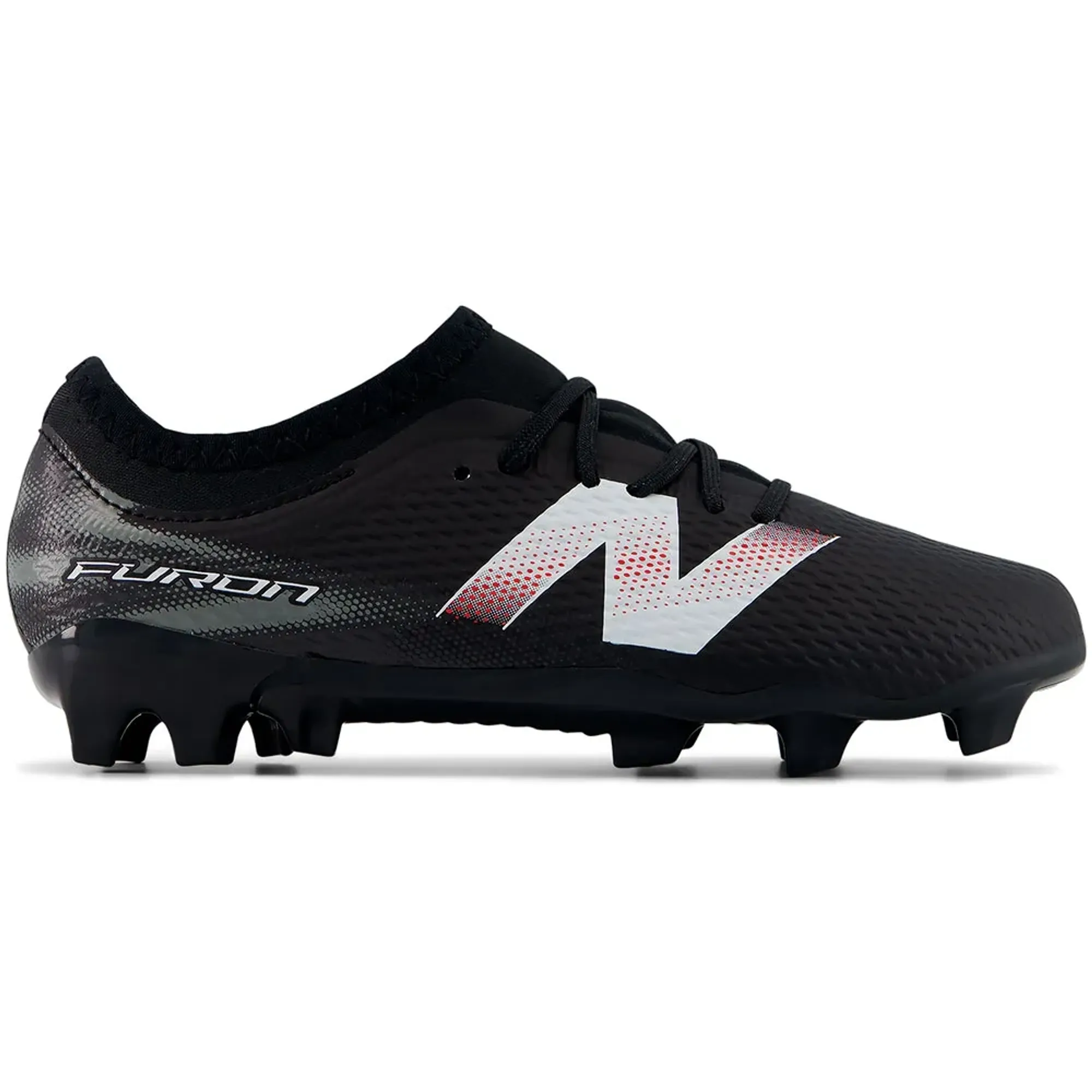 New Balance Kids Furon Team Jnr FG V9 in Black/White Synthetic