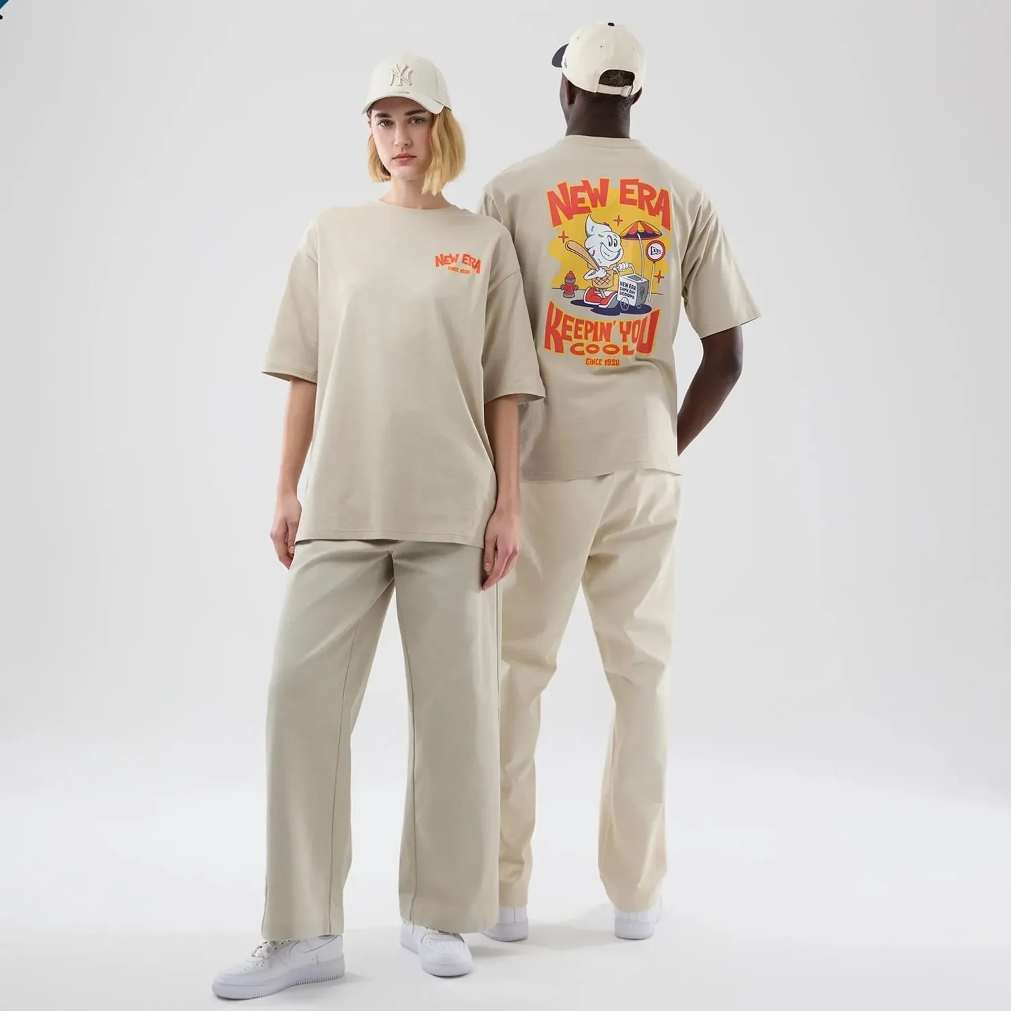New Era Food Graphic Light Beige Oversized T-Shirt adult unisex