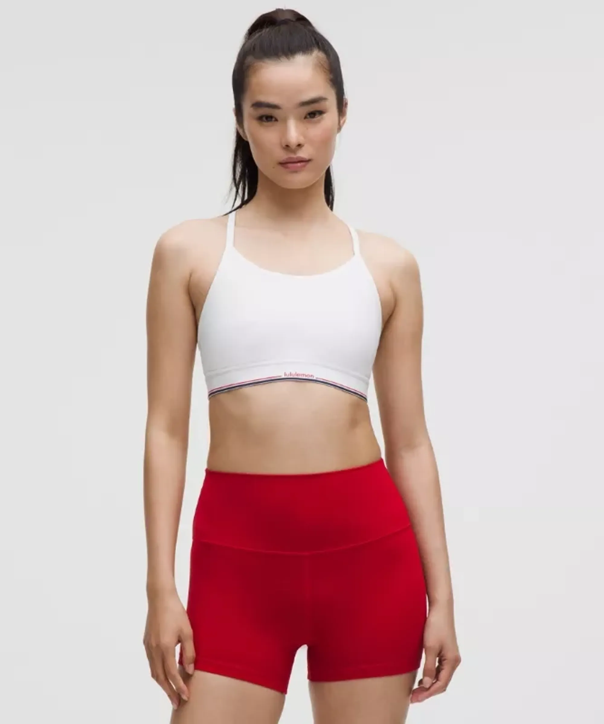 lululemon – Women's Flow Y Mid-Support Sports Bra Logo B/C Cup – Color White – Size 10