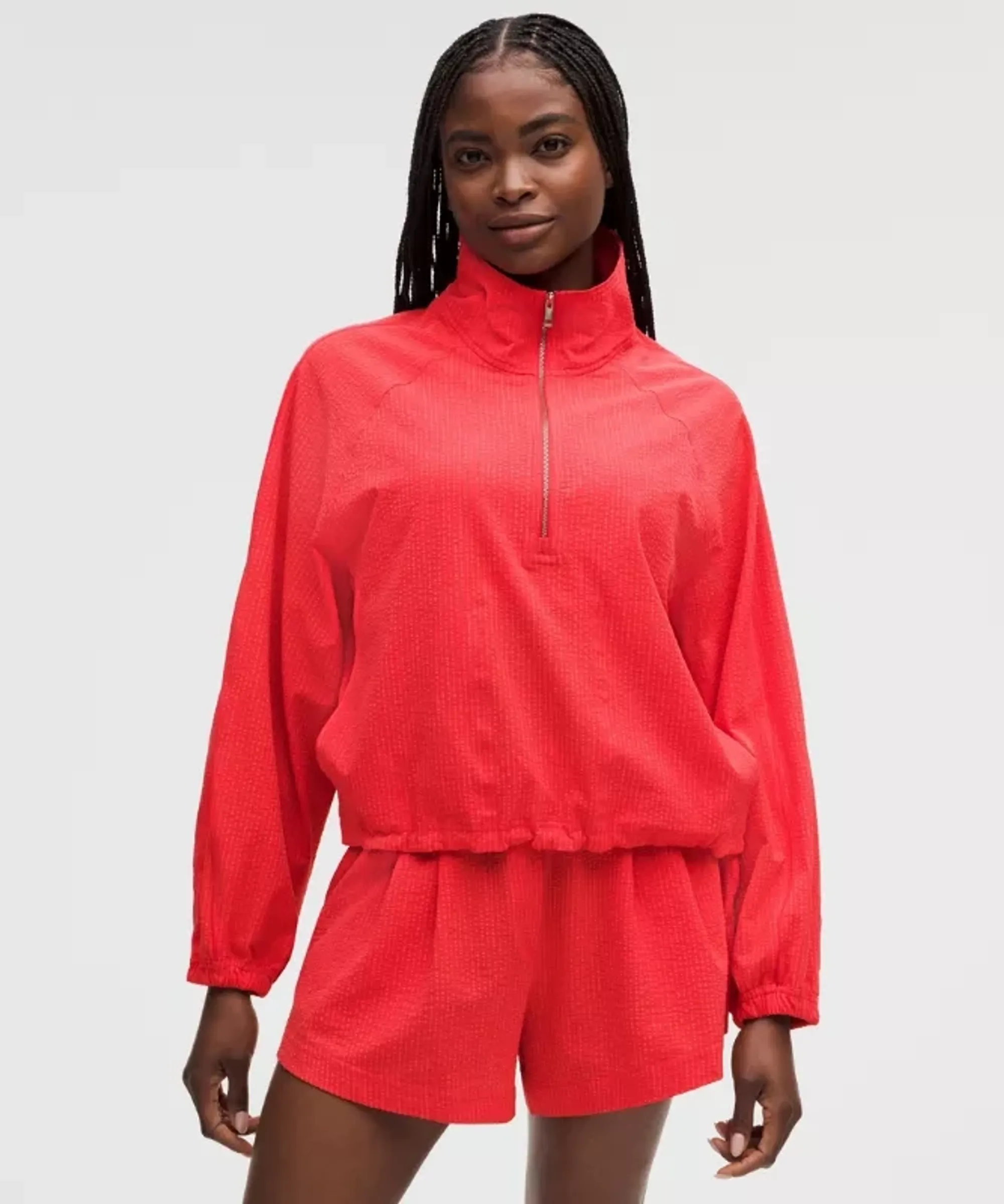 lululemon – Women's Seersucker Funnel-Neck Half Zip Sweatshirt – Color Red – Size Large