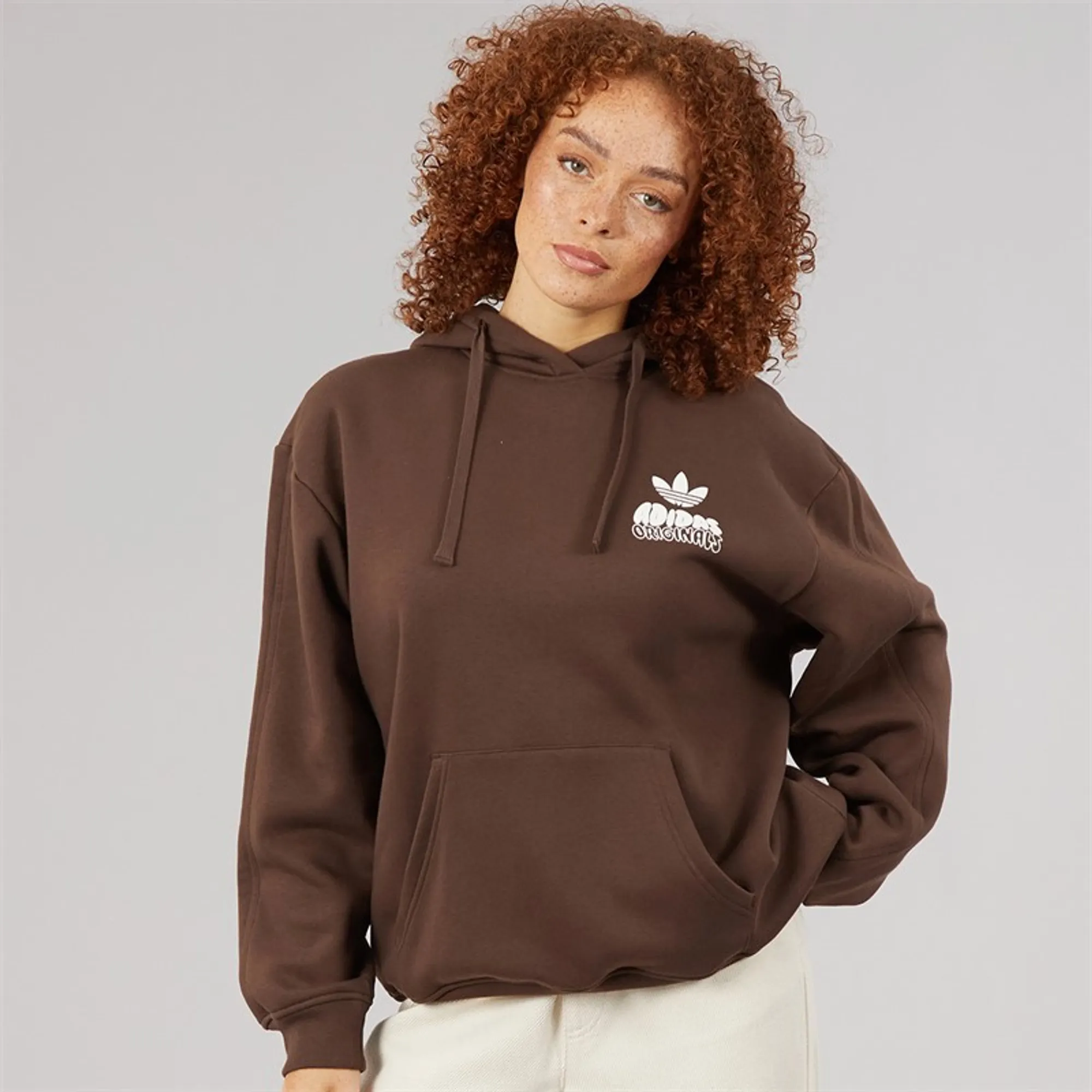 adidas Originals Womens Wave Bubble Logo Oversized Hoodie Brown