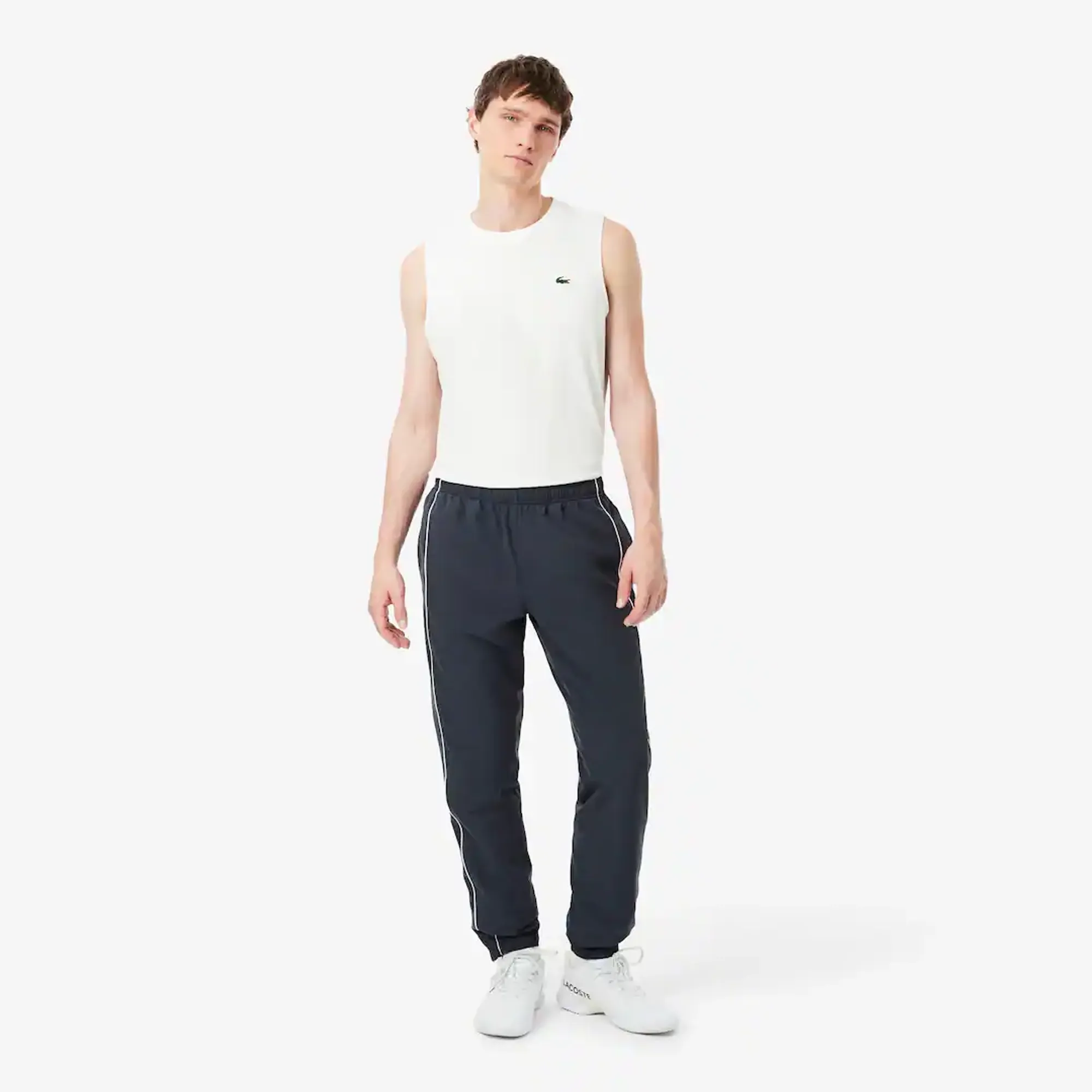 Lacoste Water-Repellent Trim Accent Sport Sweatpants - Gris Fonce / Blanc
