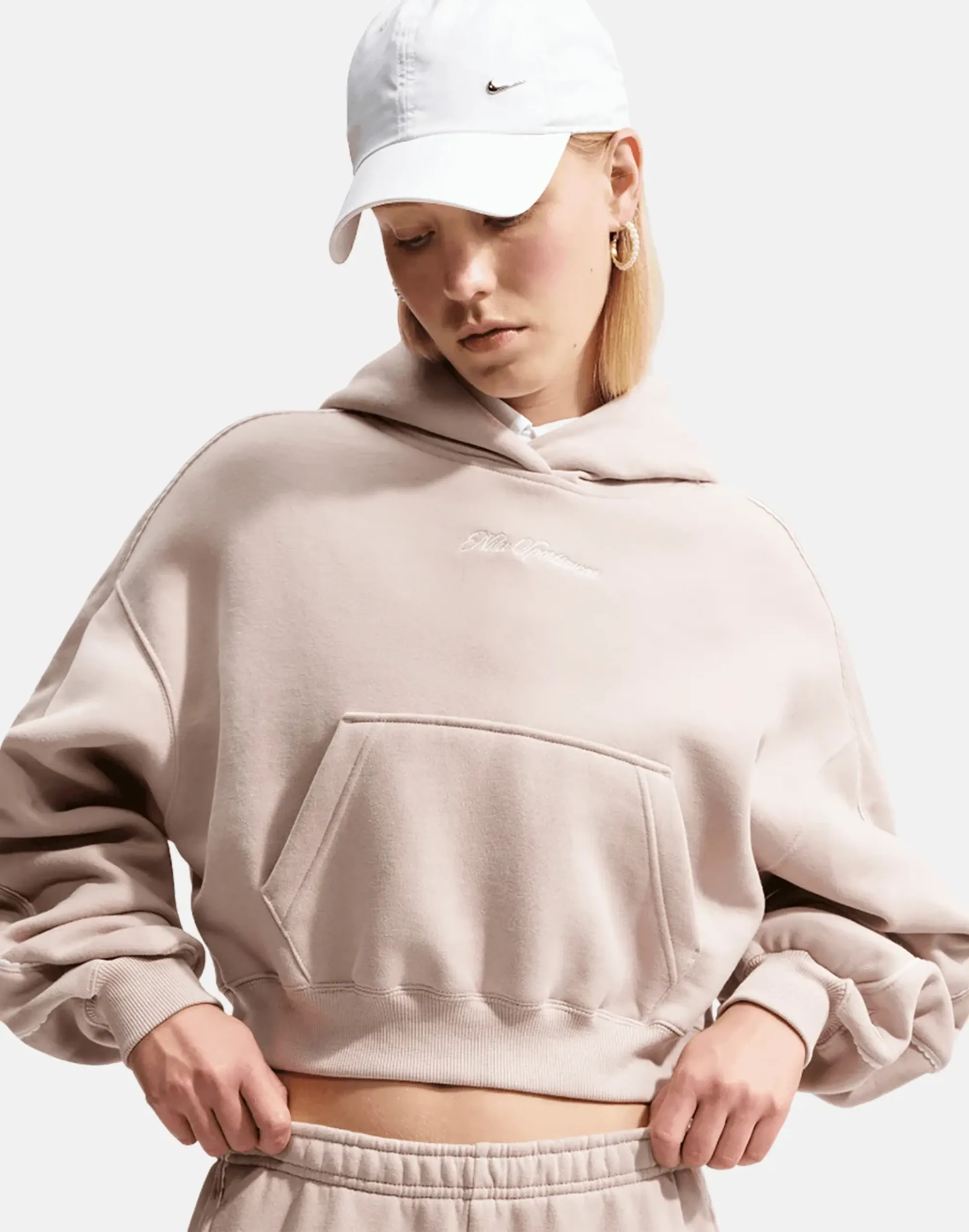Women's Nike Studio Fleece Hoodie in Cream 