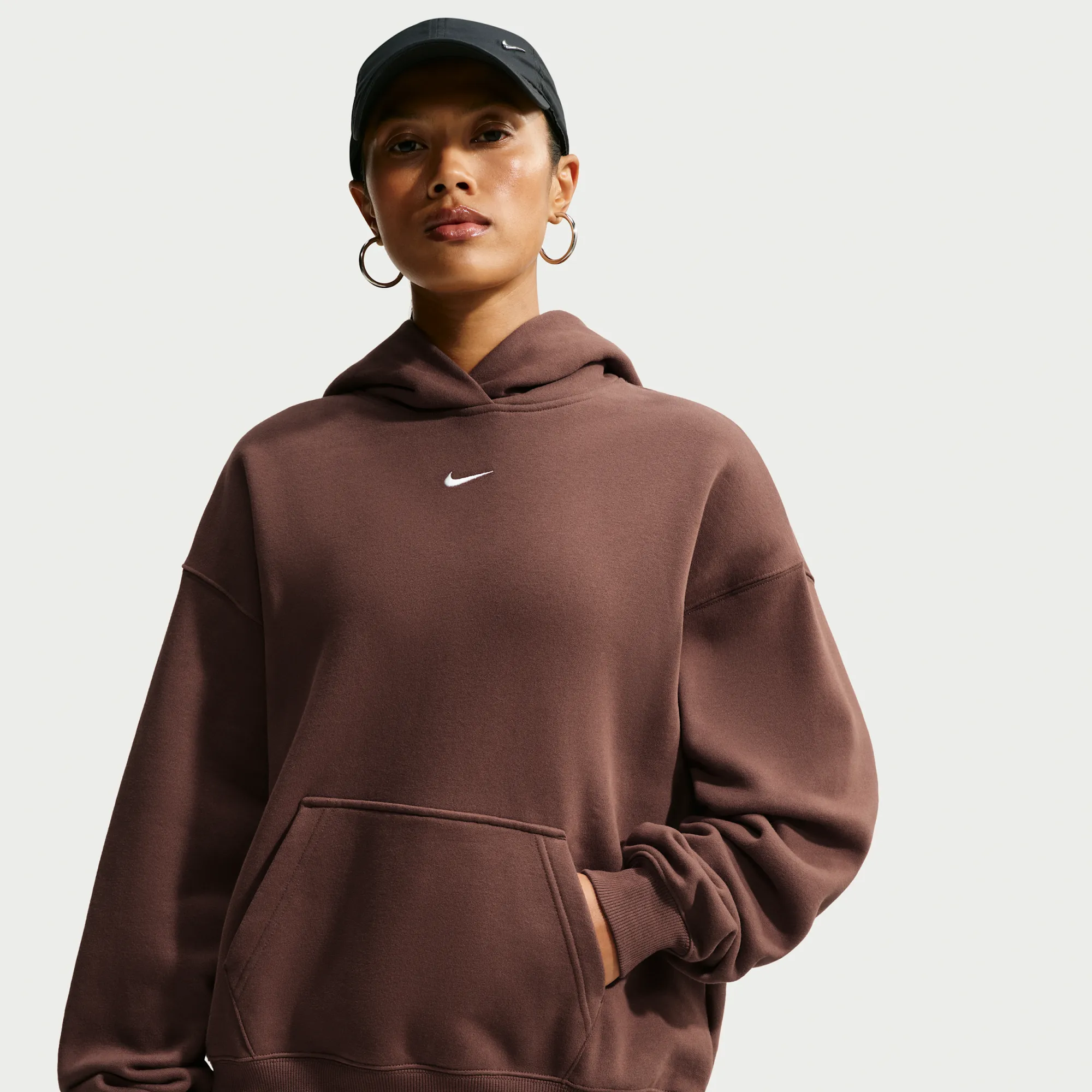 Nike Studio Medium Weight Oversized Pullover Hoodie - Brown - Fleece