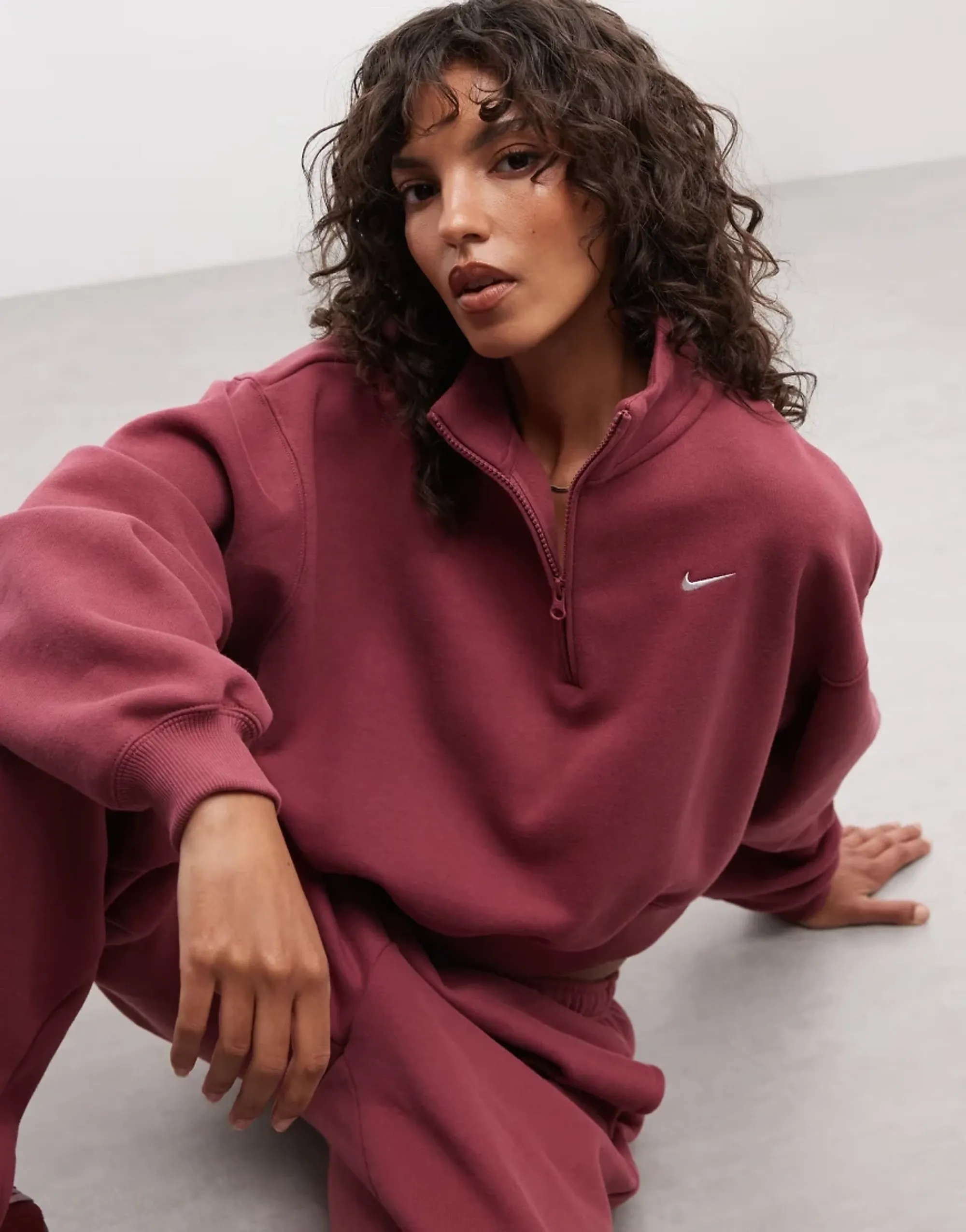 Nike Studio Fleece Mid-Weight Oversized Cropped Quarter Zip Sweat In Pink