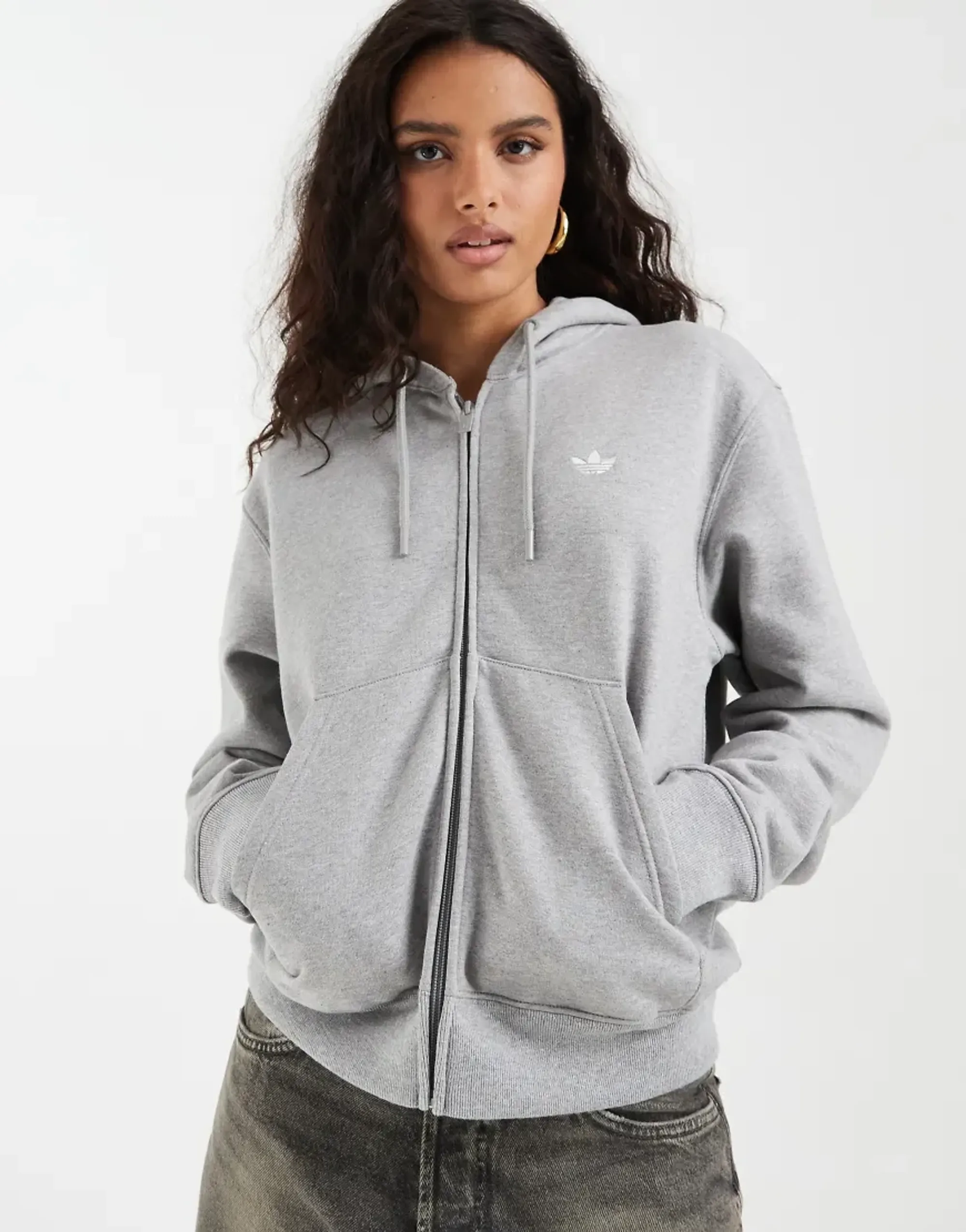Adidas Originals Essential Full Zip Hoodie In Grey