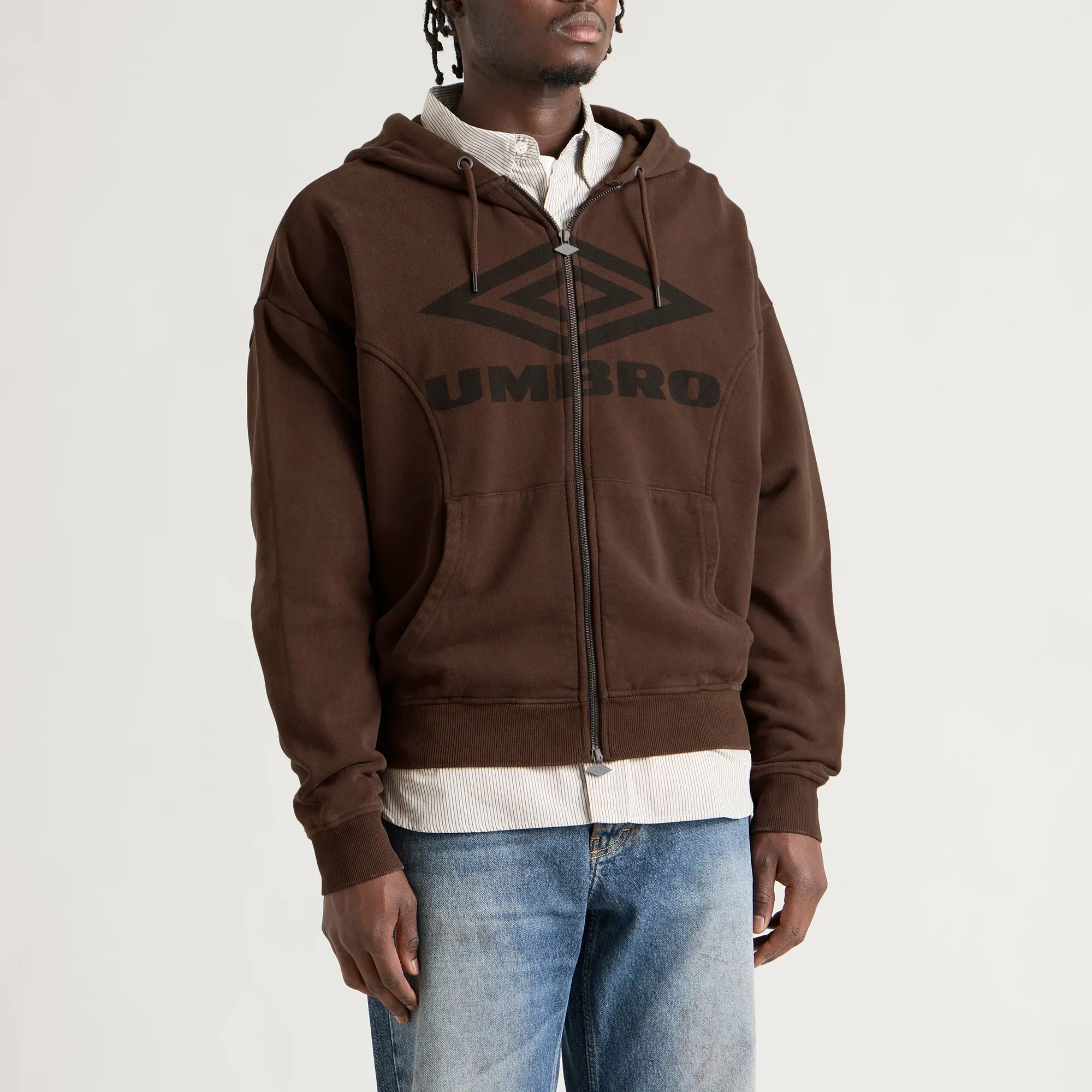 Umbro Men's Washed Zip Through Hoodie Demitasse/Black | 66914U-NME
