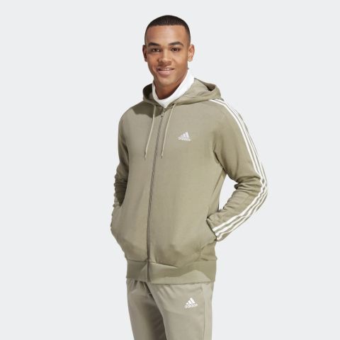 adidas Essentials French Terry 3-Stripes Full-Zip Hoodie - Silver ...