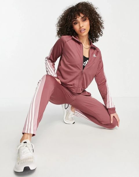Team 3 Stripe Tracksuit In Red HD6568 | FOOTY.COM