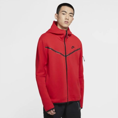 Mens Nike Tech Fleece Full Zip Hoodie - University Red | FOOTY.COM