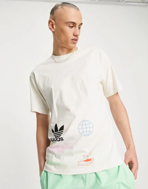 Adidas Originals Side Logo T-Shirt In Off White | HI2963 