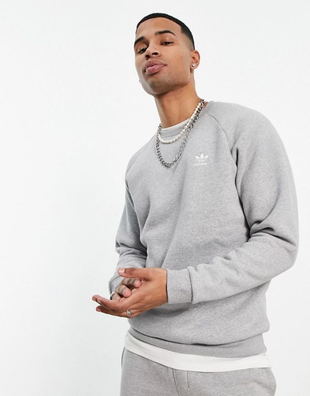 Adidas Originals Essentials Sweatshirt In Grey-White | IA4879 | FOOTY.COM